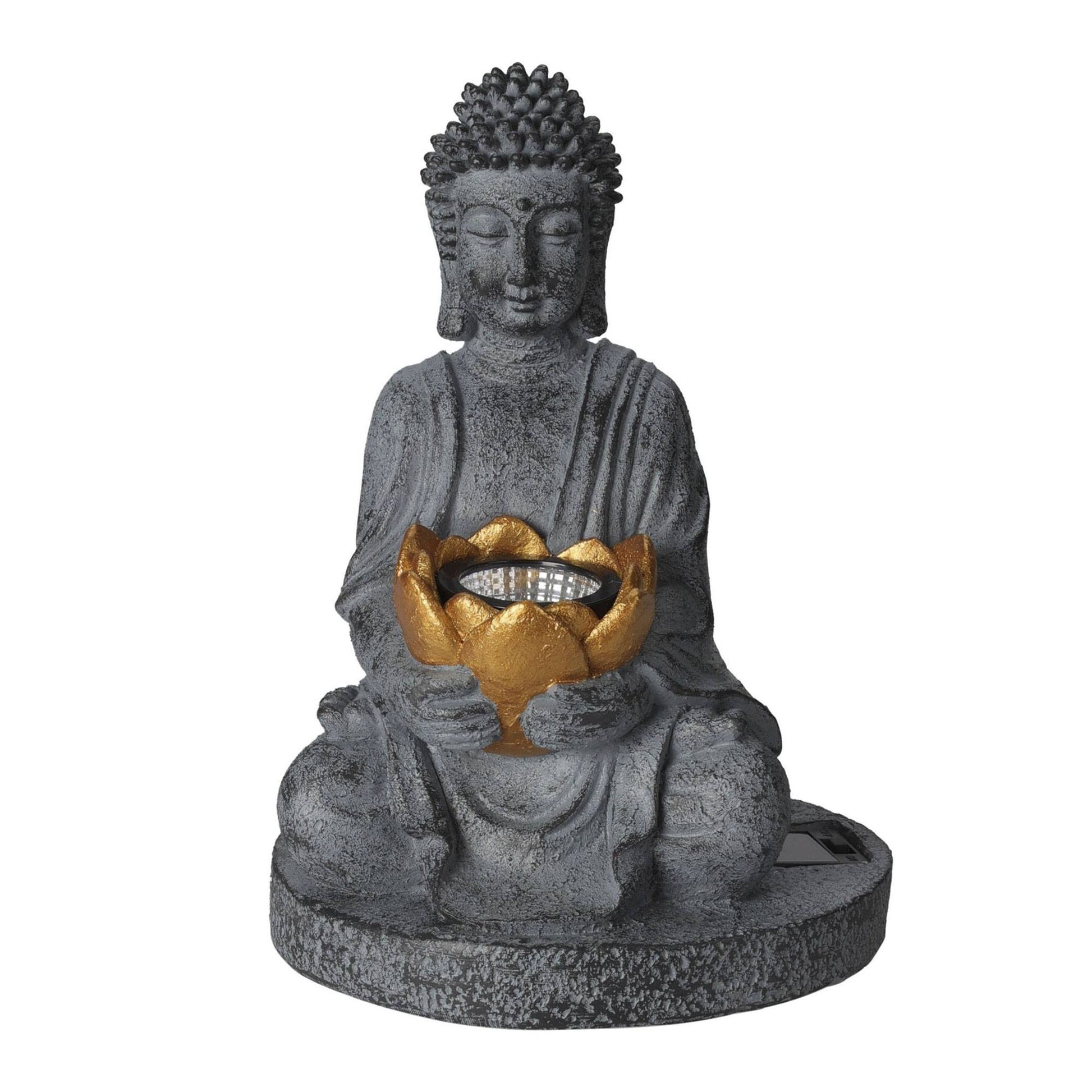 Luz Solar De Buda Polystone Oro Oxidado Ø17x25cm_0