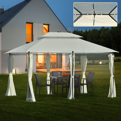 Outsunny Carpa De Jardín 4x3 M Doble Techo 6 Cortinas Laterales Con Luz Led_1
