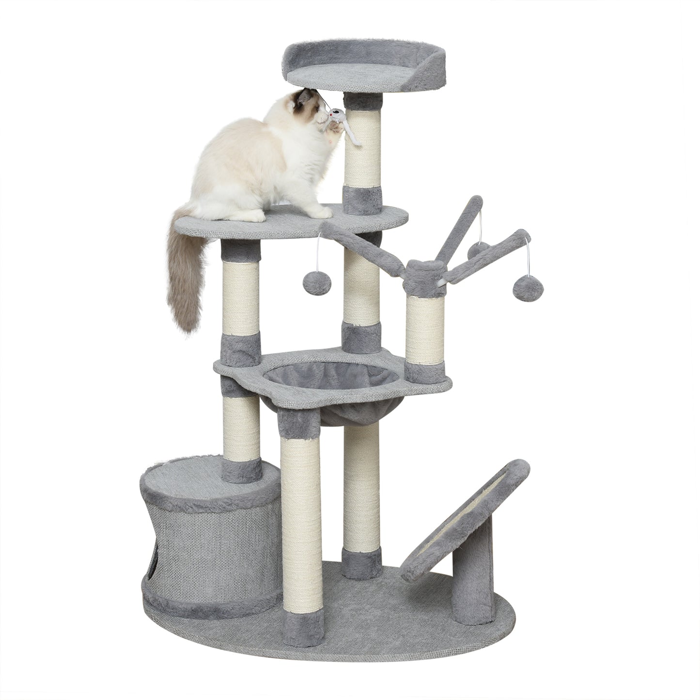 Pawhut Árbol Rascador Para Gatos Grande 80x55x122cm Hamaca Plataformas Juguetes_0