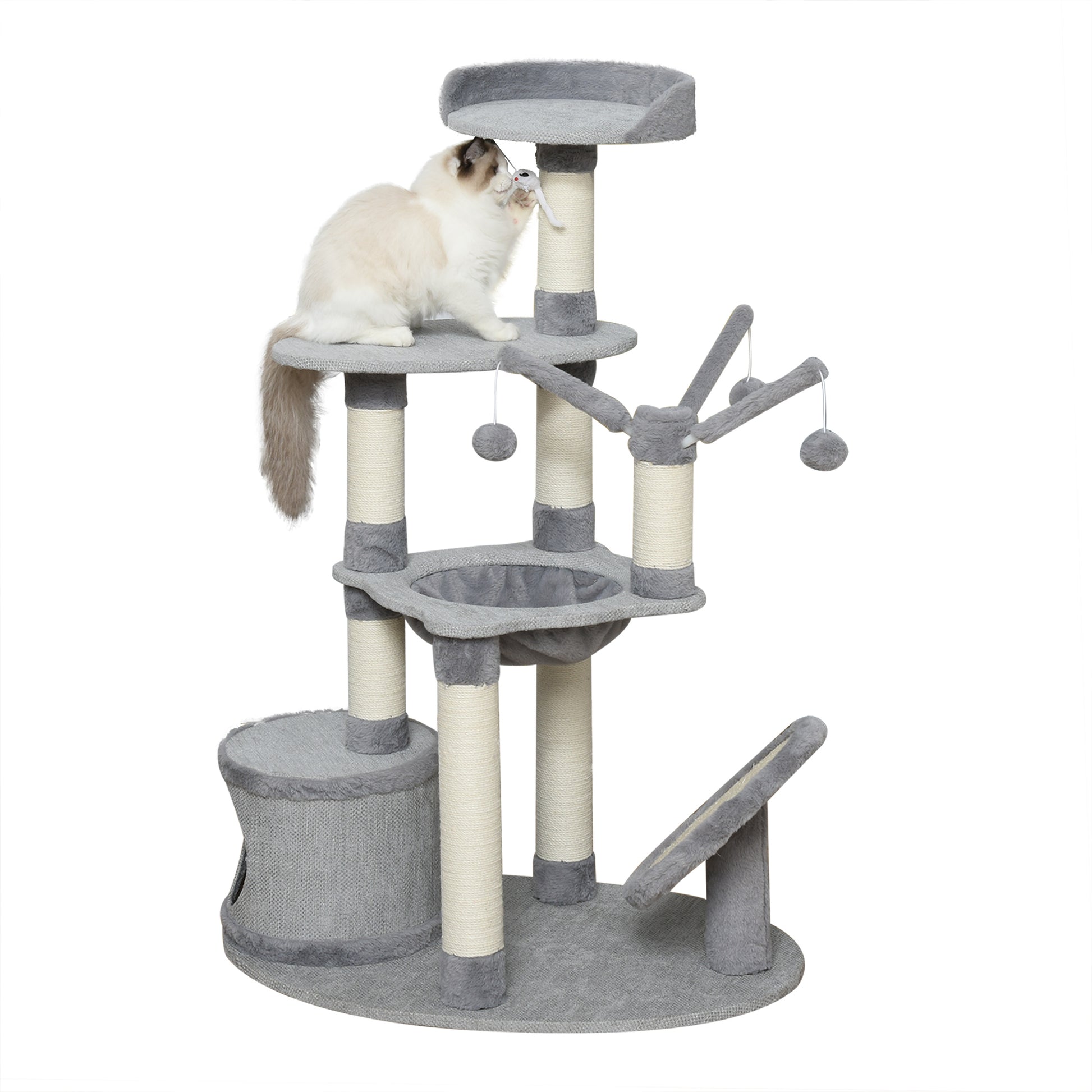 Pawhut Árbol Rascador Para Gatos Grande 80x55x122cm Hamaca Plataformas Juguetes_0