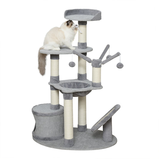 Pawhut Árbol Rascador Para Gatos Grande 80x55x122cm Hamaca Plataformas Juguetes_0