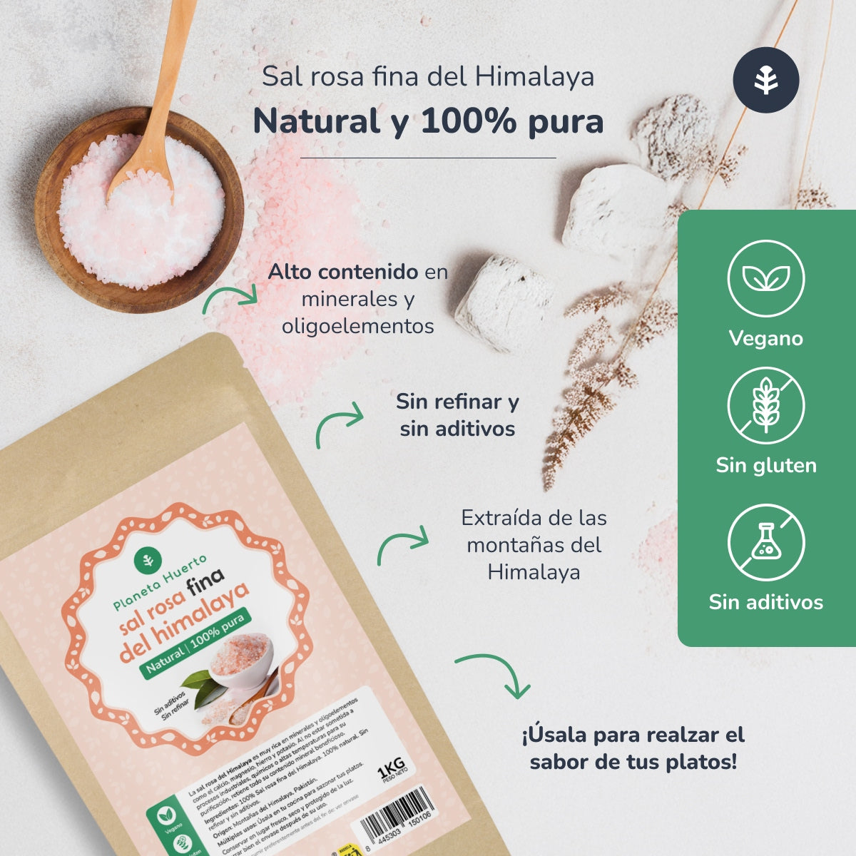 Embalagem de 2x Sal Rosa dos Himalaias ECO Planeta Huerto 1 kg