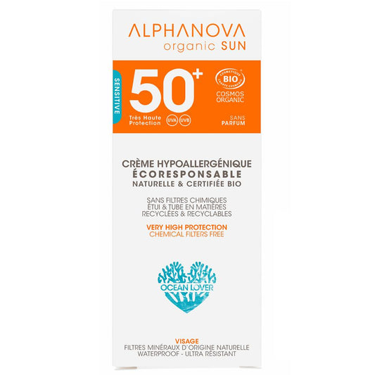 Protetor Solar Facial Hipoalergénico Alphanova FPS 50+ 50 ml.