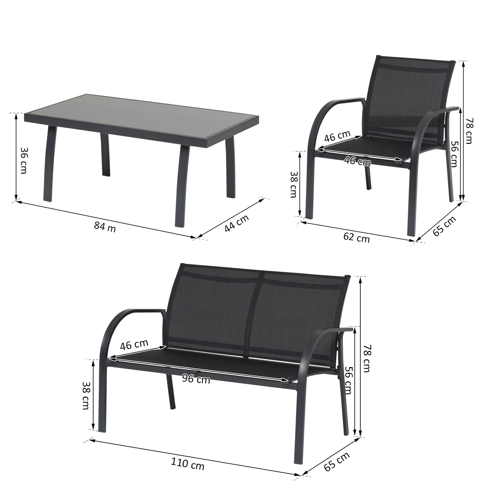Outsunny Conjunto Sillones Para Jardín Con Mesa De Centro Y Sofá De 67x110x76 Cm_2