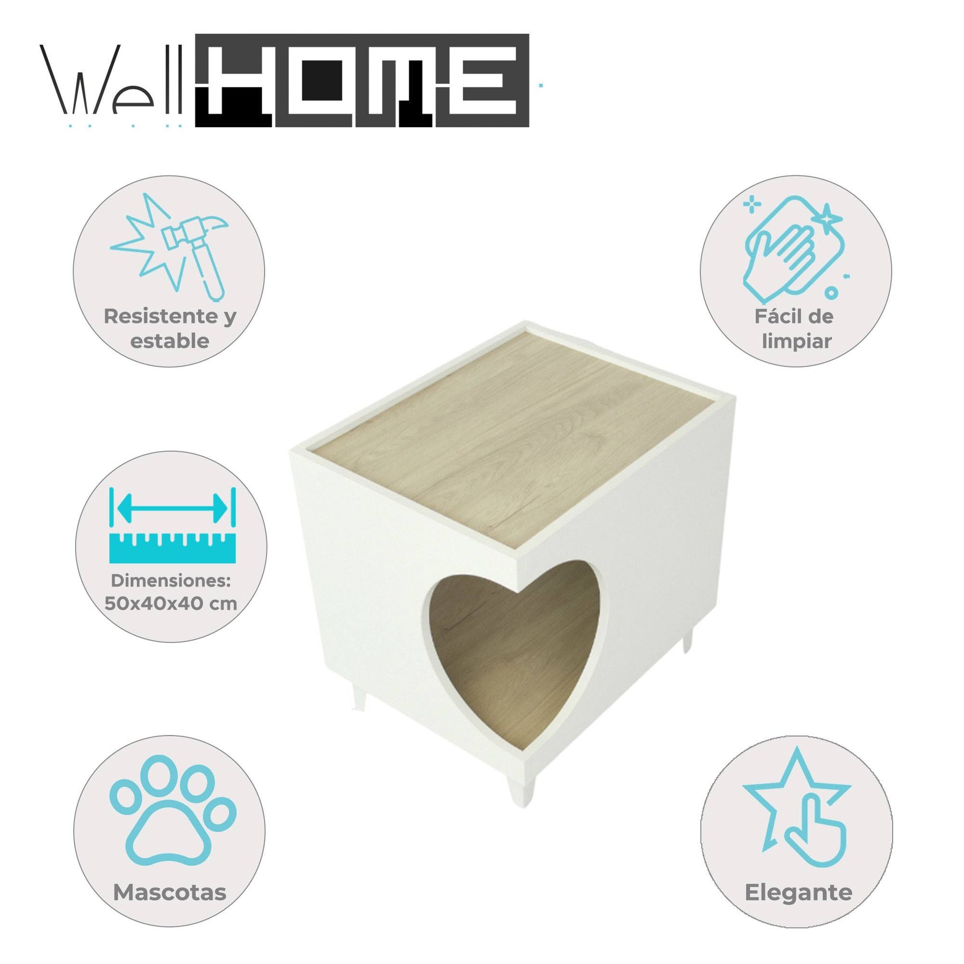 Well Home Mesilla Con Orificio Para Mascotas En Color Blanco 50x40x40cm_1