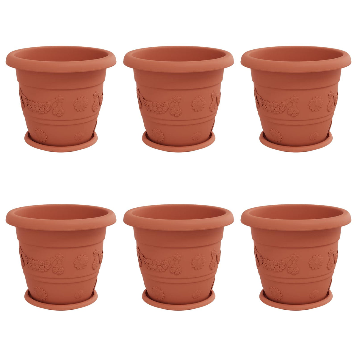 Macetas 6 Uds. Rojo Ladrillo Ø 34 X 28 Cm Plástico_0