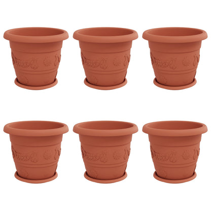 Macetas 6 Uds. Rojo Ladrillo Ø 34 X 28 Cm Plástico_0