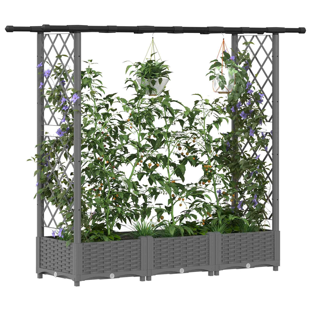 Cama Elevada Con Trellis Y Techo Gris Claro 164 X 40 X 121 Cm_2