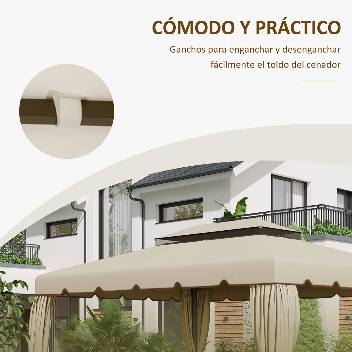 Outsunny Techo De Repuesto Para Cenador 4x3 M Con Doble Techo Beige_5