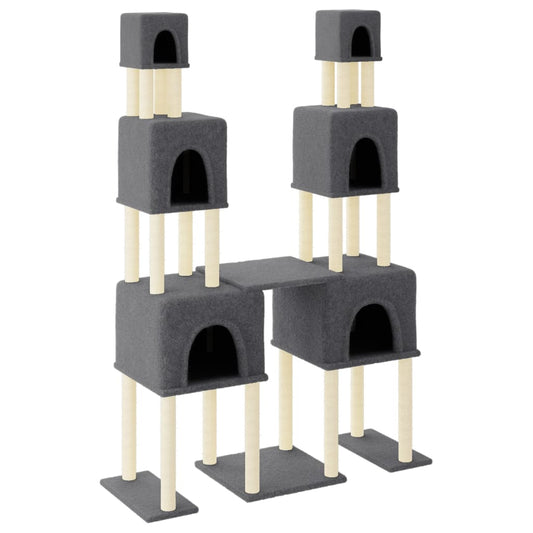 Rascador Para Gatos Con Postes De Sisal Gris Oscuro 199 Cm_0