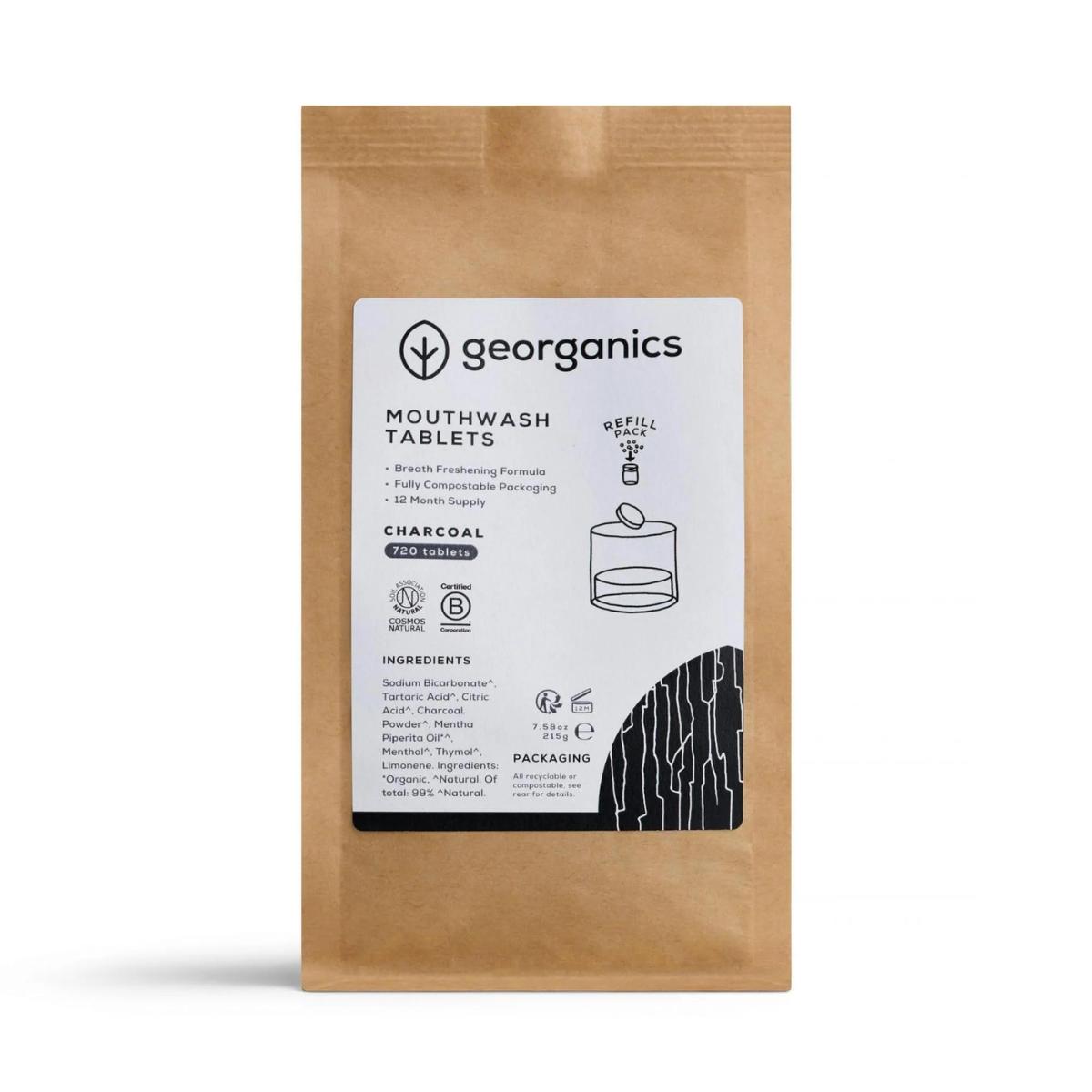 Recargas de pastilhas para colutório com carvão, Georganics, 720 unidades