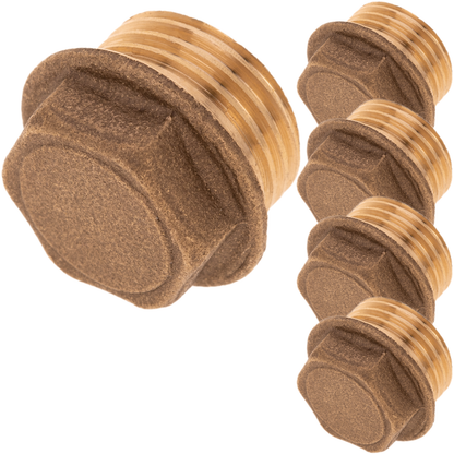Pack De 5 Unidades Tapón Final Macho De Latón Zincado De 1/2“ Para Instalaciones De Agua_0