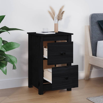 Mesita De Noche Madera Maciza De Pino Negro 40x35x61,5 Cm_4