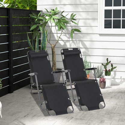 Outsunny 2 Tumbonas Reclinables Y Plegables Con Almohada 135x60x89 Cm Negro_1