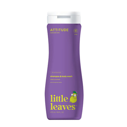 Sabonete líquido e champô infantil Little Leaves Vanilla and Pear, Attitude, 473 ml
