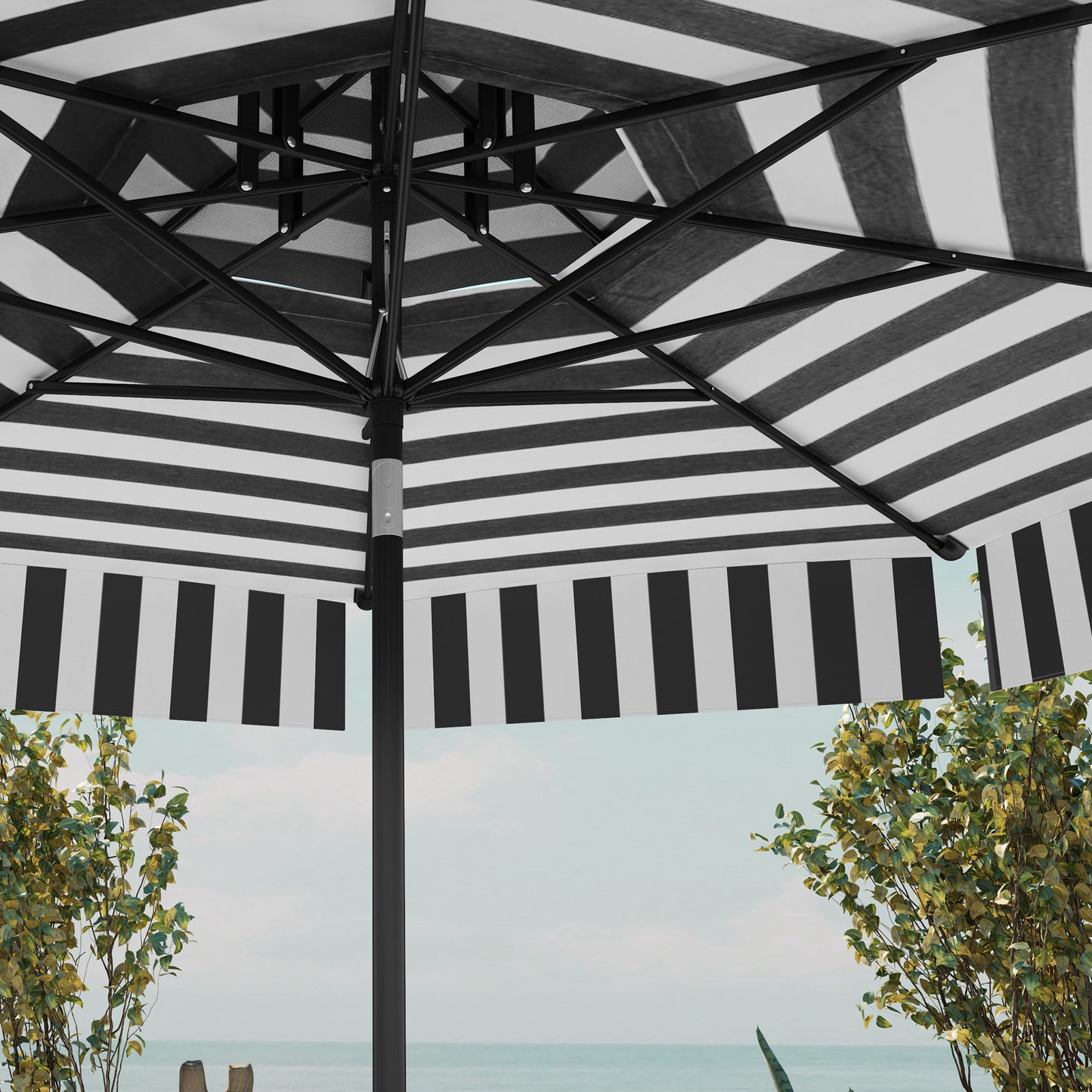 Outsunny Sombrilla Terraza Exterior Ø263 Cm Con Ángulo Ajustable Negro Y Blanco_3