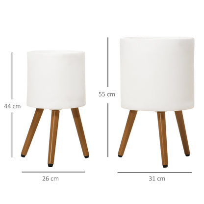 Outsunny Conjunto De 2 Macetas Para Plantas Magnesia Ø31x55 Cm Ø26x47 Cm Blanco_2