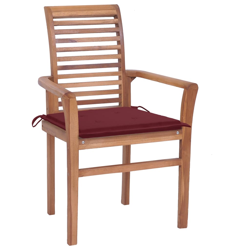 Vidaxl Sillas De Comedor 6 Uds Madera Maciza Teca Y Cojines Rojo Tinto_1