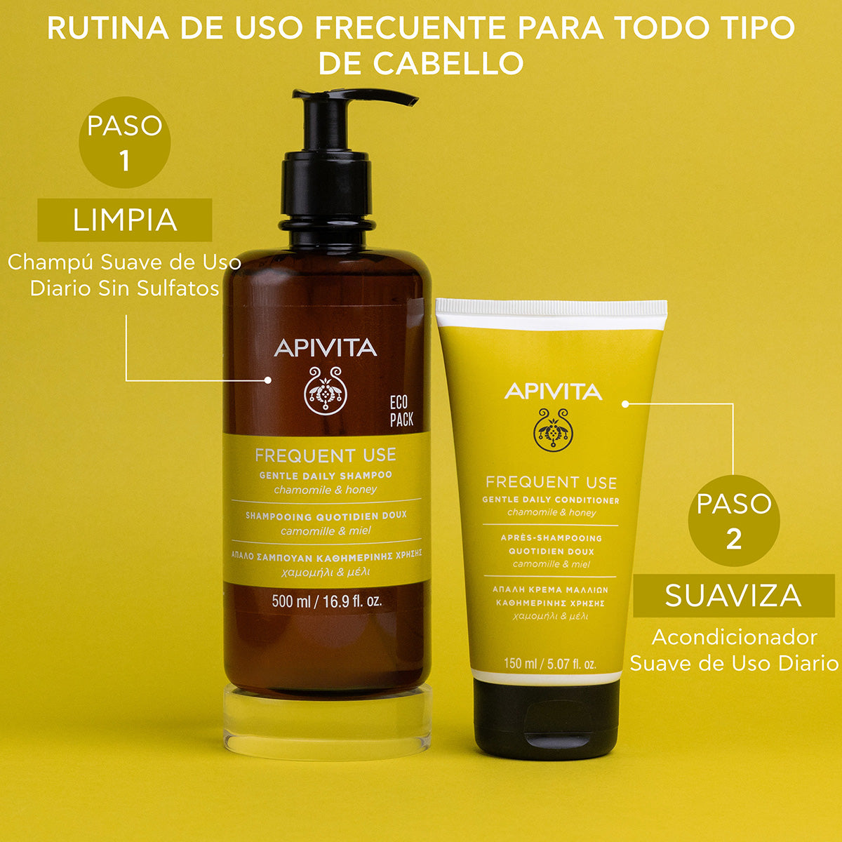 Champô diário suave - APIVITA ECOPACK, 500 ml