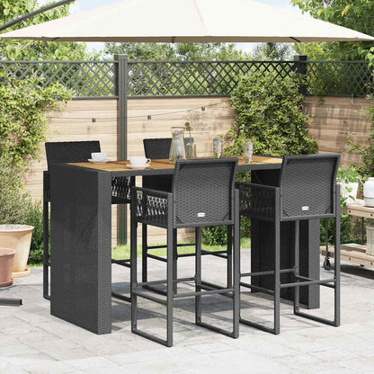 Set Bar Jardín Sin Cojines 5 Pzas Ratán Sintético Acacia Negro / Vetonek_2