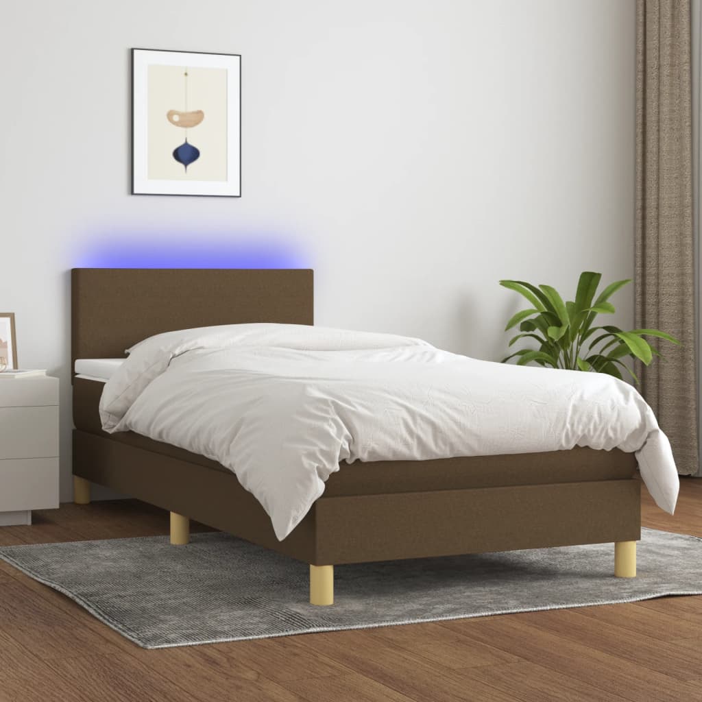 Cama Box Spring Colchón Y Luces Led Tela Marrón Oscuro 80x200cm / Vetonek_5