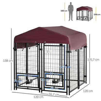 Pawhut Parque Para Perros Con Toldo 8 Vallas De Acero Con 2 Comederos Giratorios_2