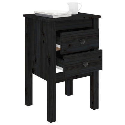 Mesita De Noche Madera Maciza De Pino Negro 40x35x61,5 Cm_2