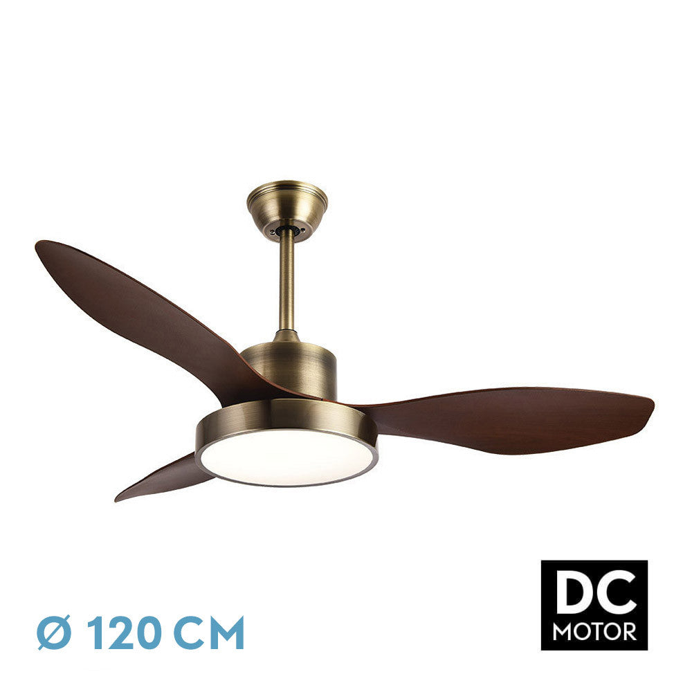 Ventilador Dc Hayate 48w 4080lm Cuero/roble 3 Asp 39/54x120x120cm 3000-4000-6000k C/remoto, Memoria Y Temporizador_0