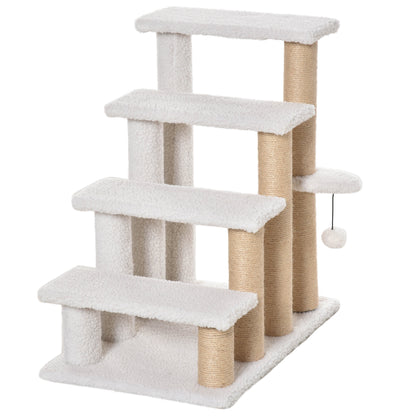 Pawhut Escalera Para Gatos 4 Niveles De Suave Felpa 60x40x64 Cm Blanco_1