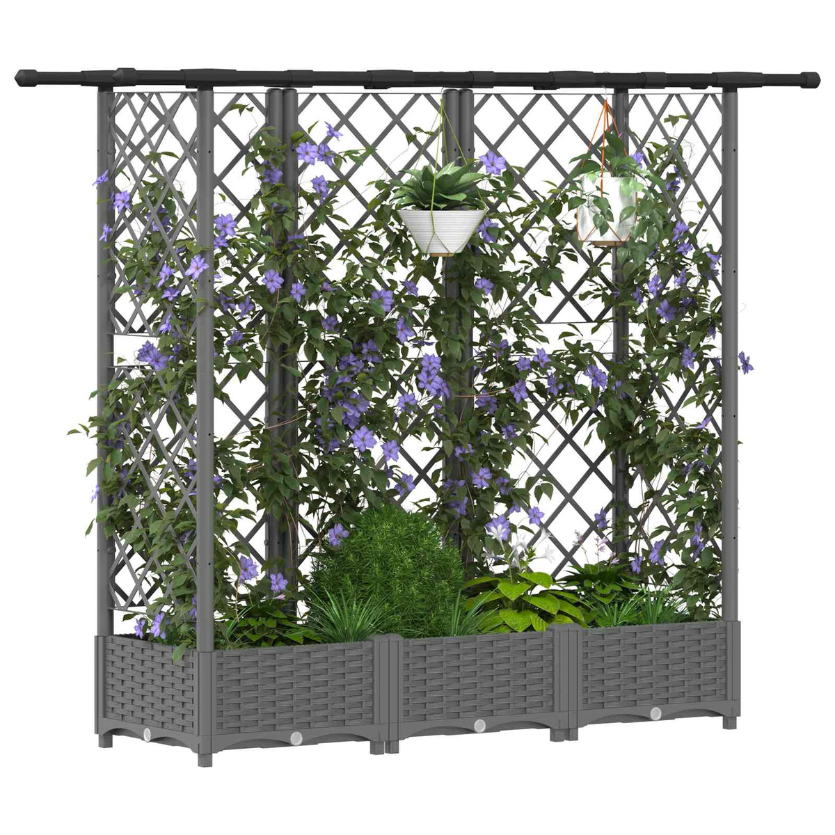 Cama Elevada Con Trellis Y Techo Gris Claro 164 X 40 X 121 Cm_2