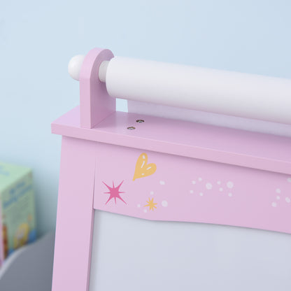 Cavalete Infantil Homcom Mdf, Tecido Não Tecido Rosa 58,5x50,5x118 Cm_4