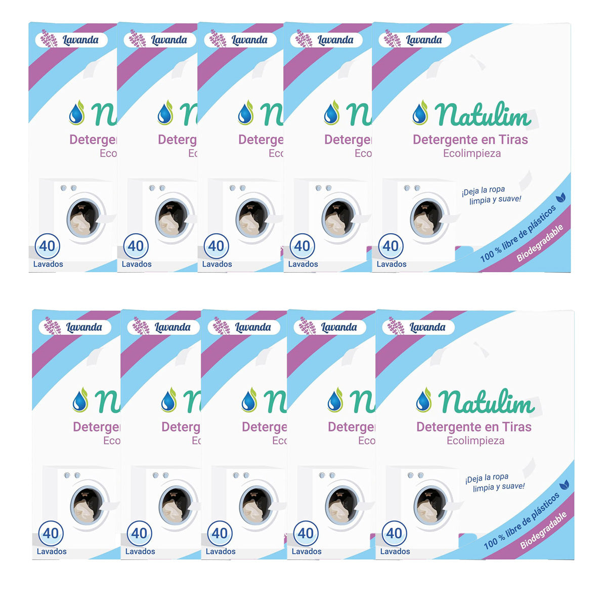 Embalagem de 10 tiras de lavagem Eco Lavender, Natulim, 40 lavagens