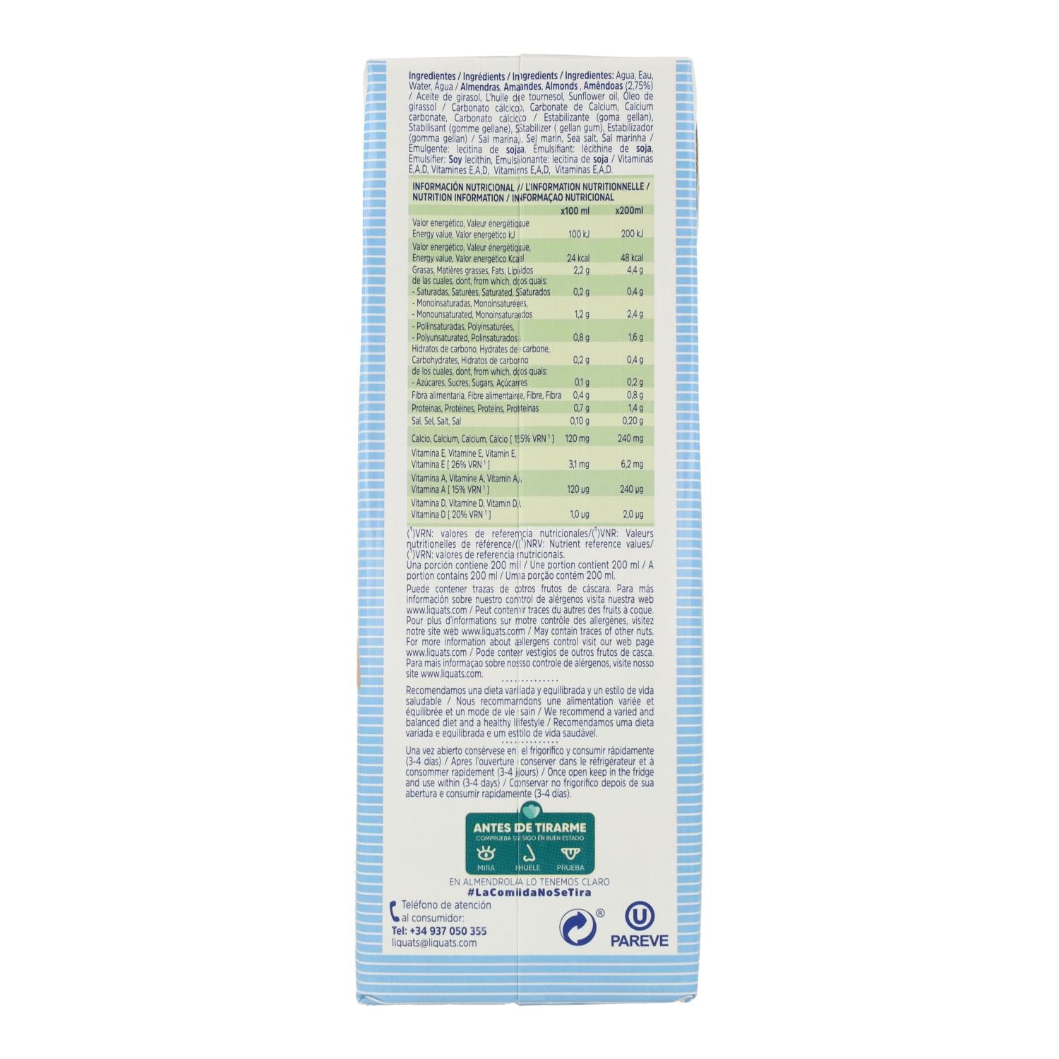 Pack de 6 Bebidas de Amêndoa Sem Açúcares Almendrola 1 L