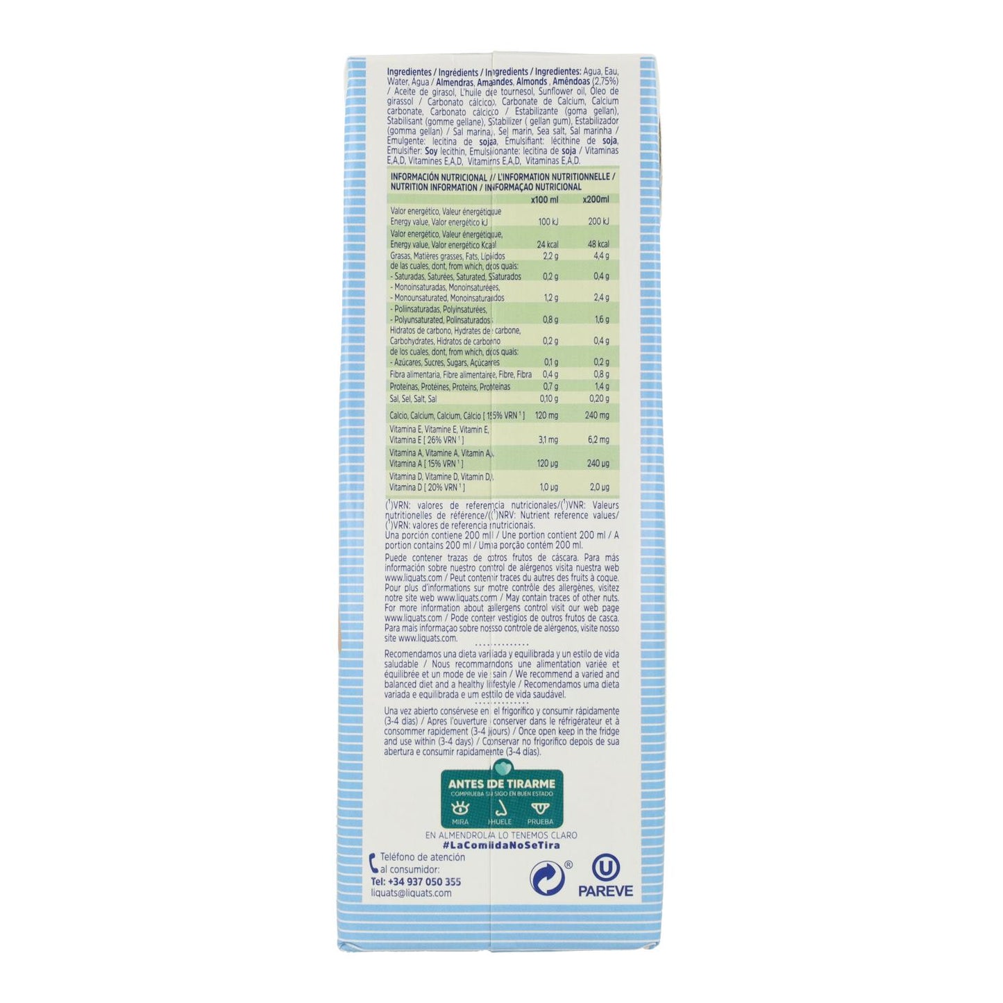 Pack de 6 Bebidas de Amêndoa Sem Açúcares Almendrola 1 L