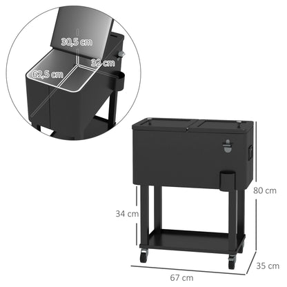 Outsunny Carro De Bebidas Refrigerado 56l Con Ruedas 67x35x80 Cm Negro_2