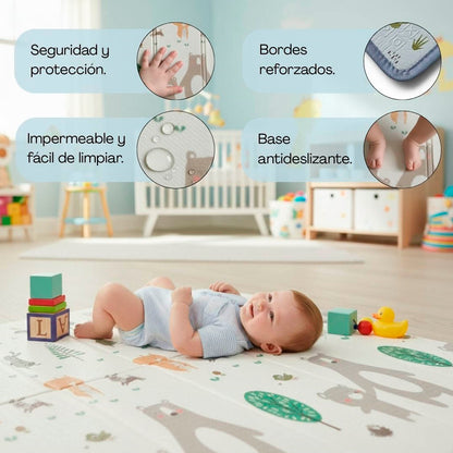 Bathby | Alfombra Plegable Para Bebé 200 × 180 Cm, Reversible Animales/invierno_1