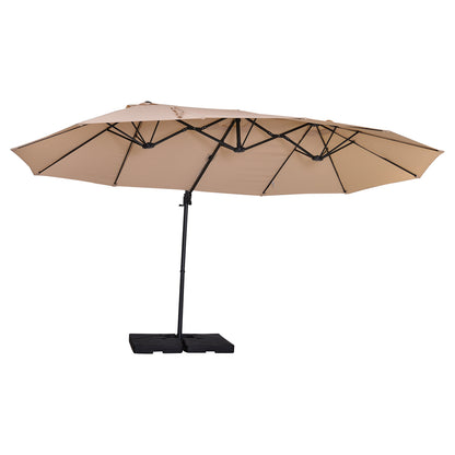 Conjunto De Sombrilla Doble Beige Outsunny 270x445x260 Cm Con Base Rellenable De 4 Piezas_0