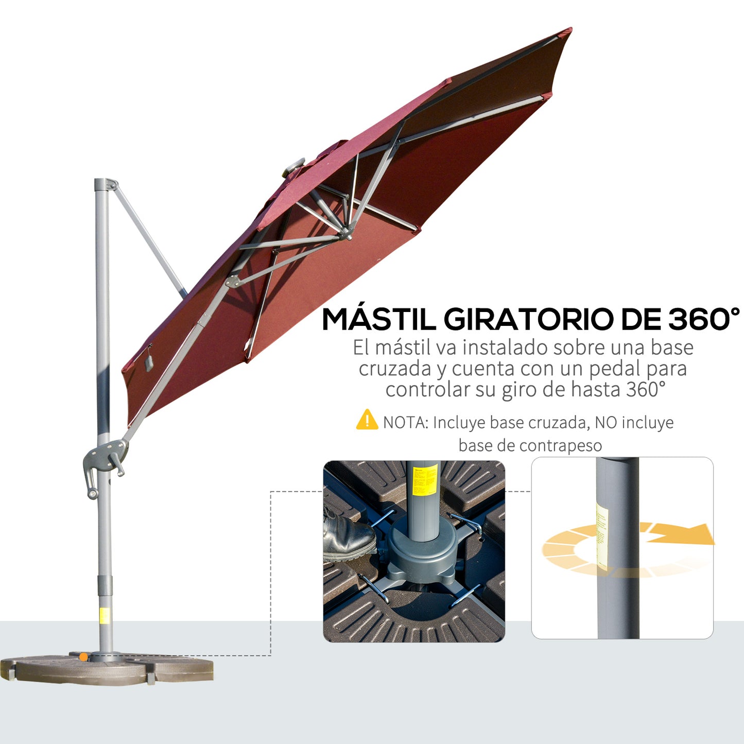 Outsunny Sombrilla De 300 Cm Luces Led Protección Uv 50+ Giratorio Con Manivela_5