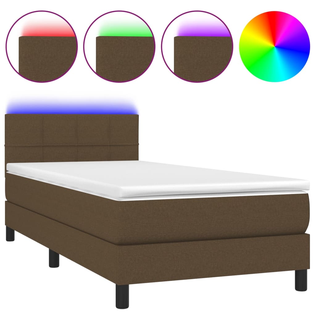 Cama Box Spring Colchón Y Luces Led Tela Marrón Oscuro 80x200cm / Vetonek_0