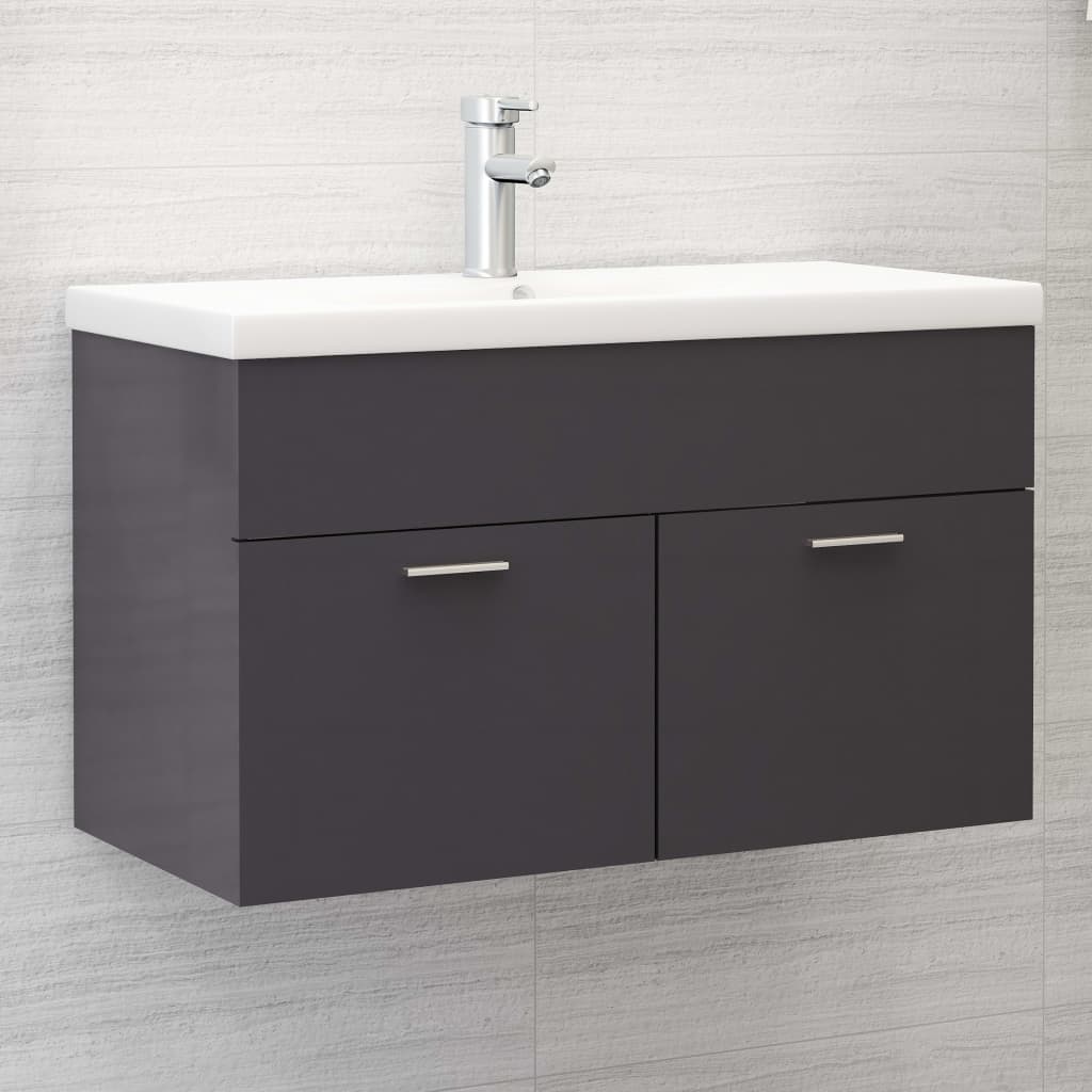 Mueble Con Lavabo Madera De Ingeniería Gris Brillante_0