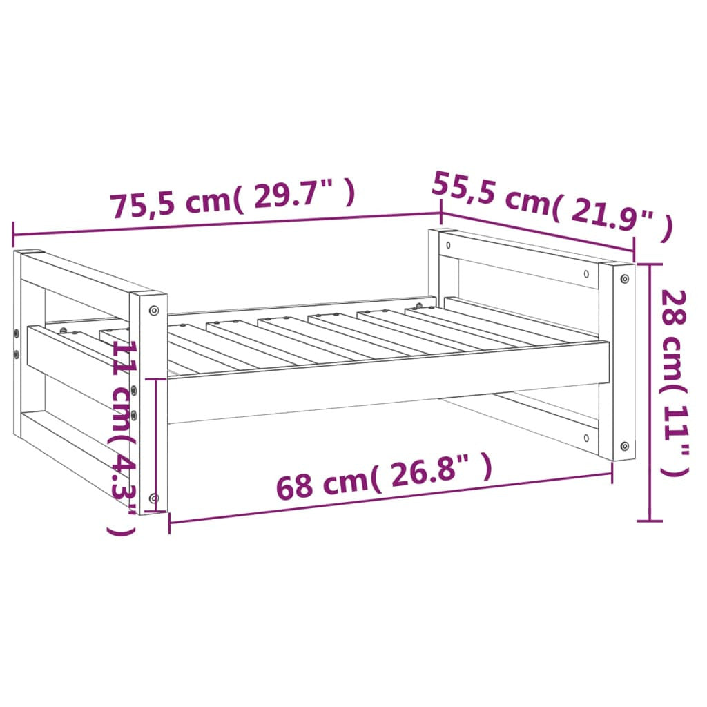 Vidaxl Cama Para Perros Madera Maciza De Pino Gris 75,5x55,5x28 Cm_2
