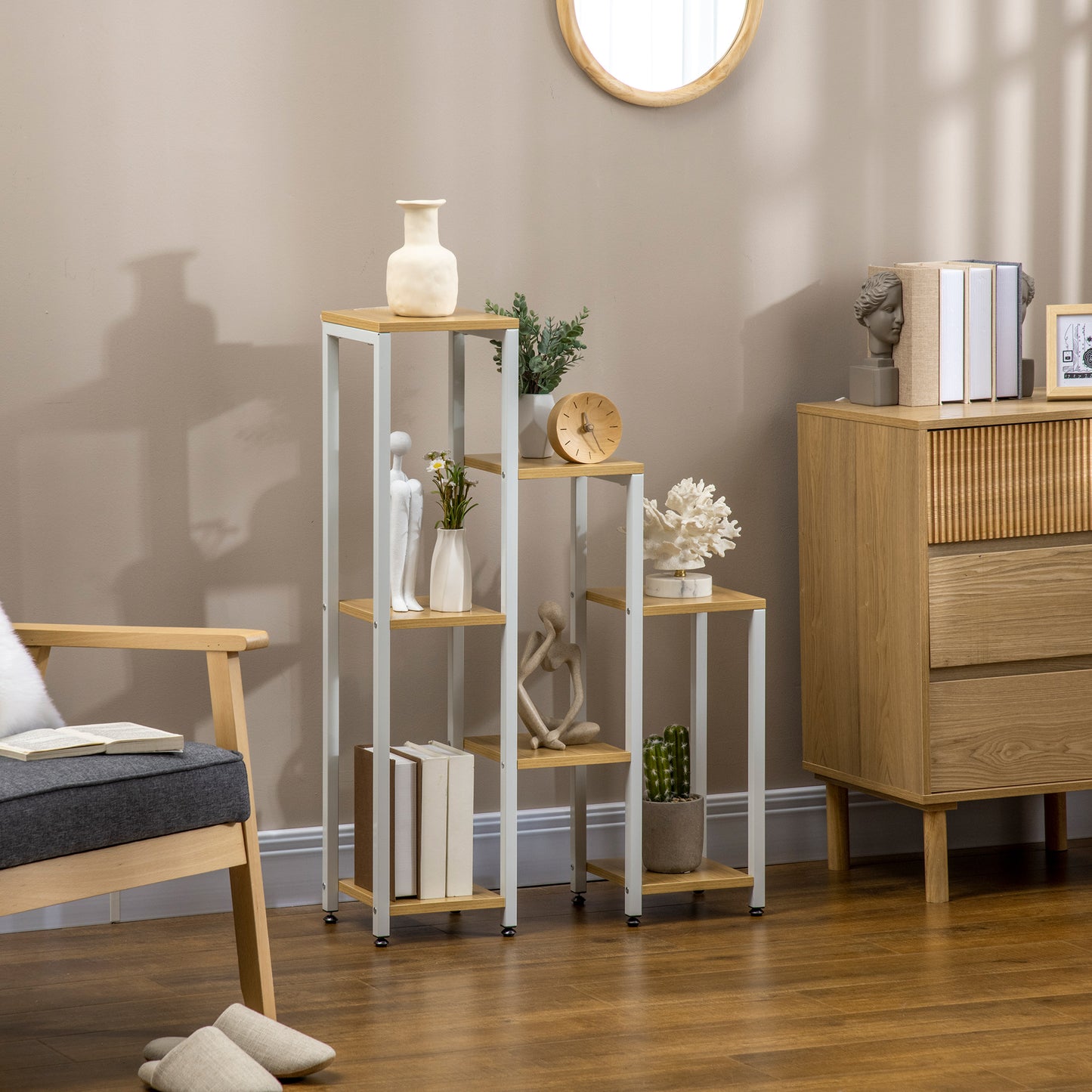 Outsunny Soporte Para Plantas Con 7 Estantes Marco De Acero 65x23x94,5cm Natural_1