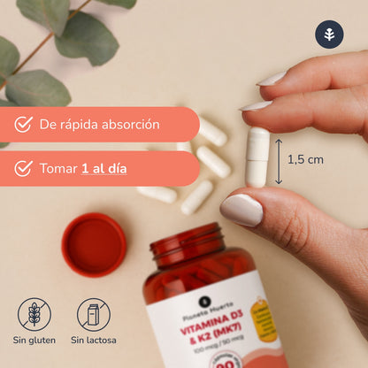Vitamina D3 e K2 (Mk7) Planeta Huerto 90 Cápsulas