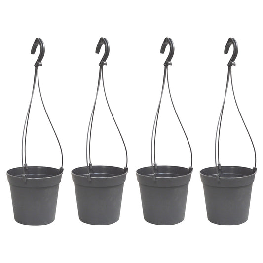 4 Macetas Cilíndricas Ø 12 Cm Con Ganchos, De Polipropileno Gris_0