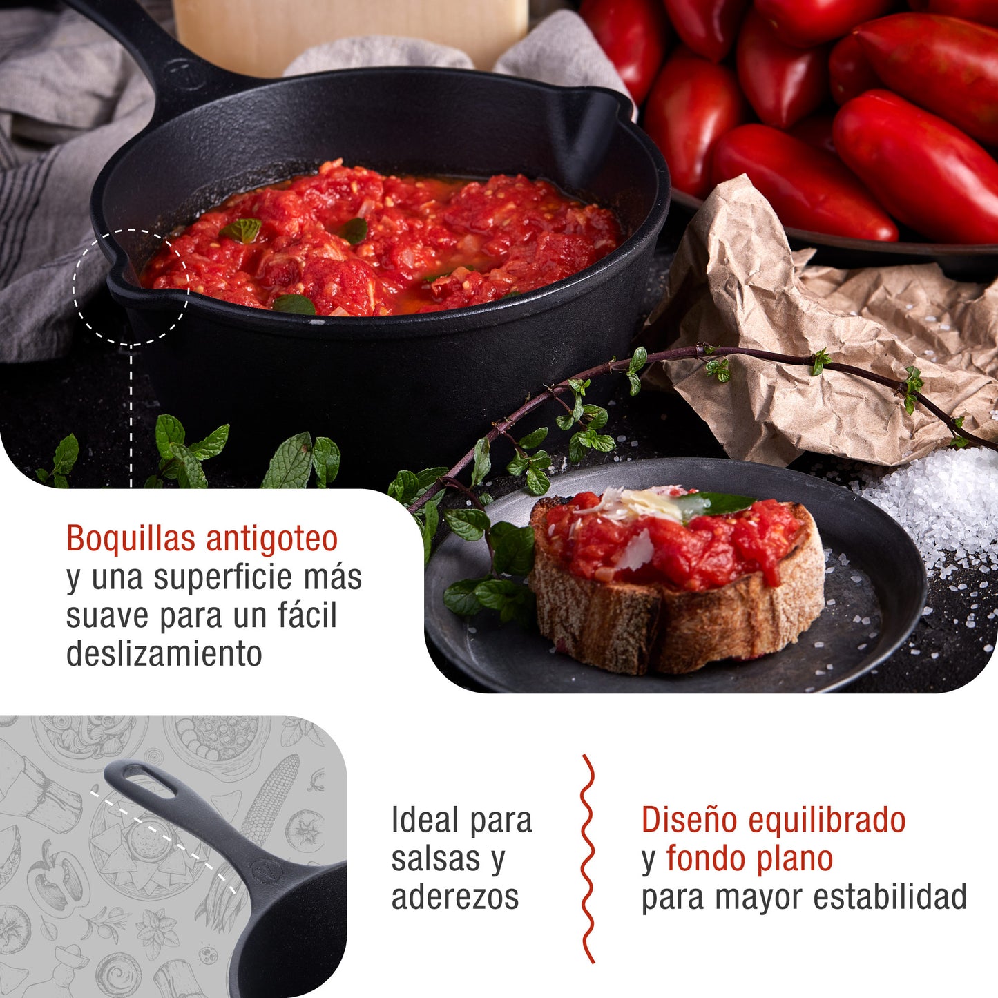 Victoria Sartén Honda Hierro Fundido Esmaltado Inducción 20cm, Apta Fuego, Barbacoa, Horno Cast Iron, 37819, Negro_2