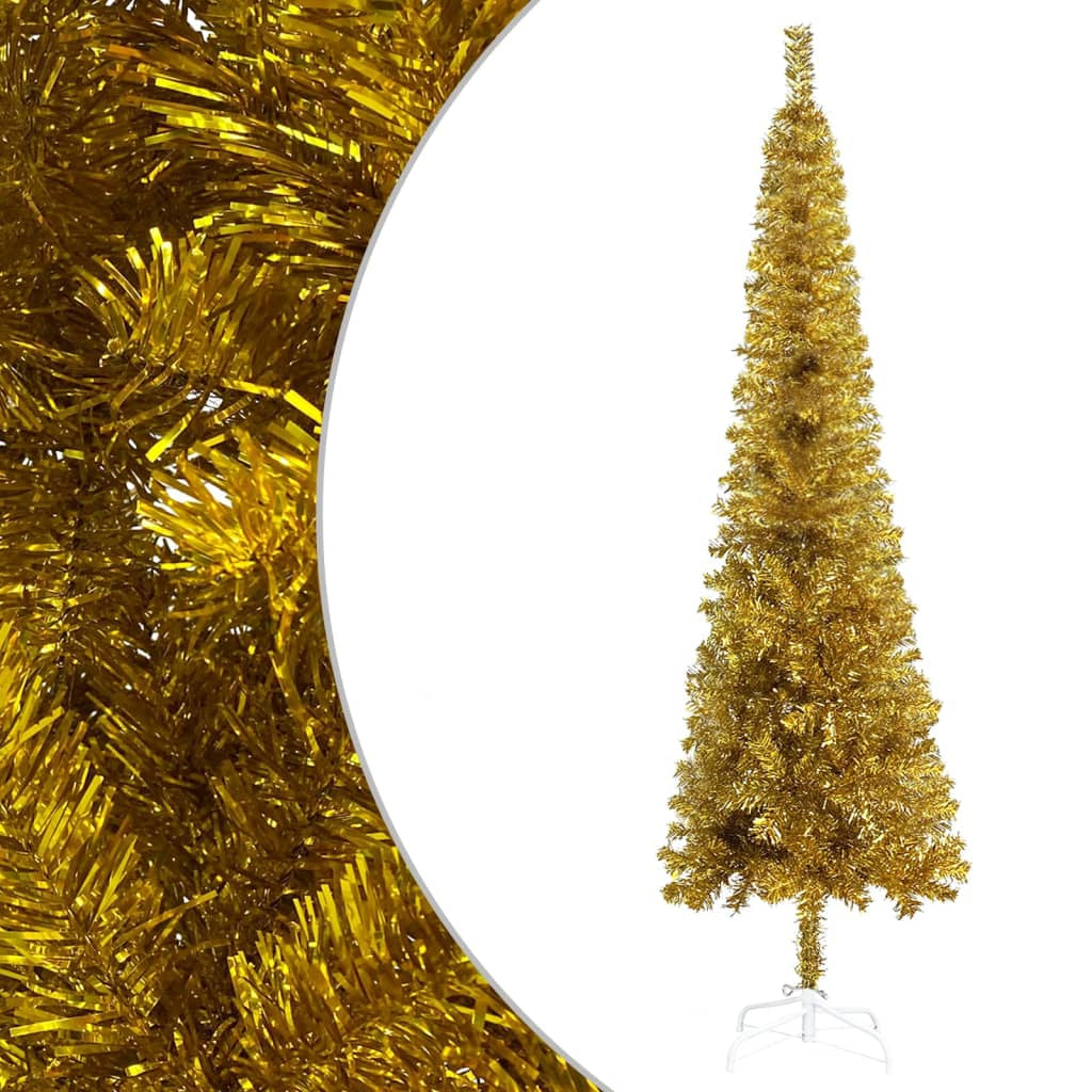 Vidaxl Árbol De Navidad Delgado Dorado 150 Cm_0