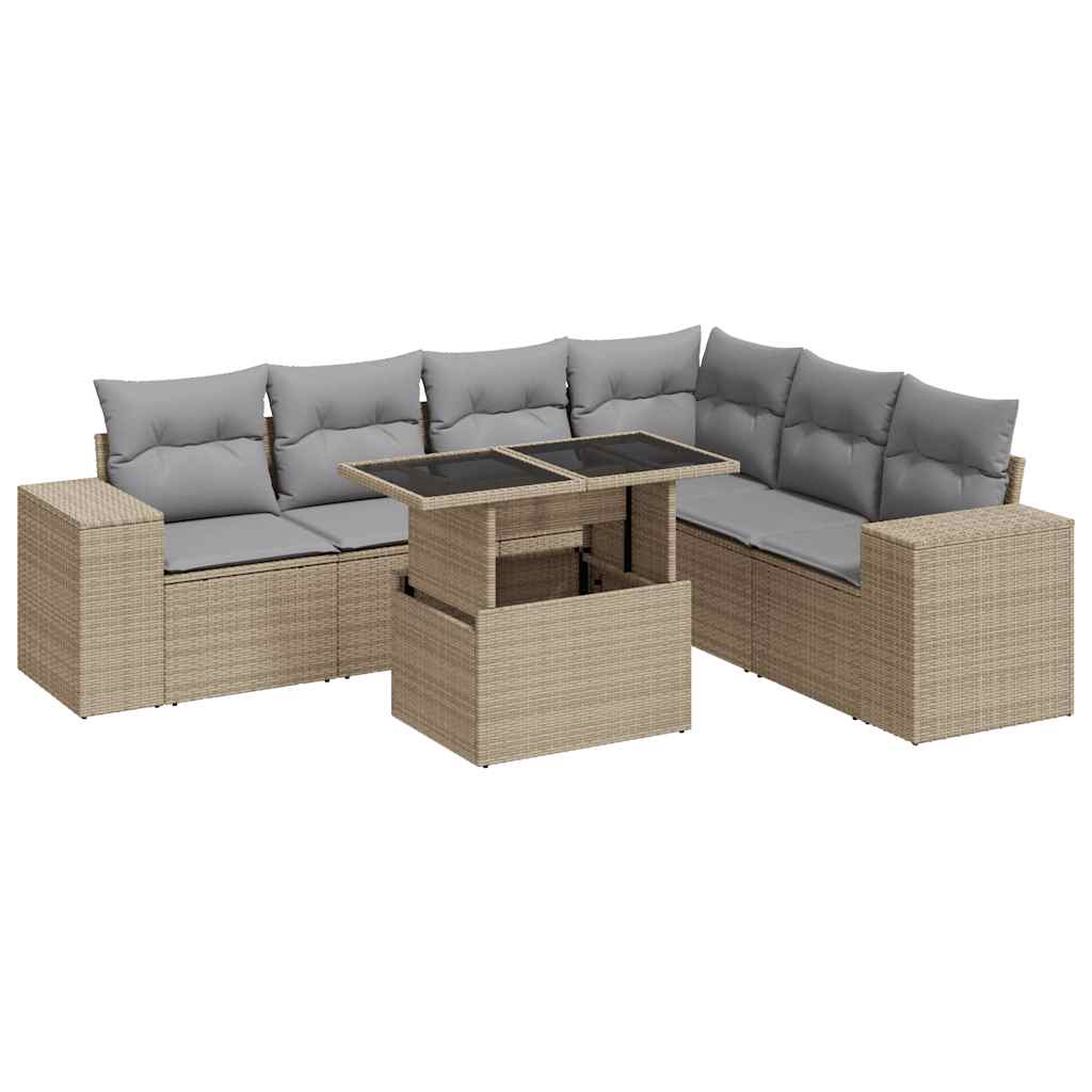 Set Sofás De Jardín 7 Piezas Y Cojines Ratán Sintético Beige / Vetonek_1