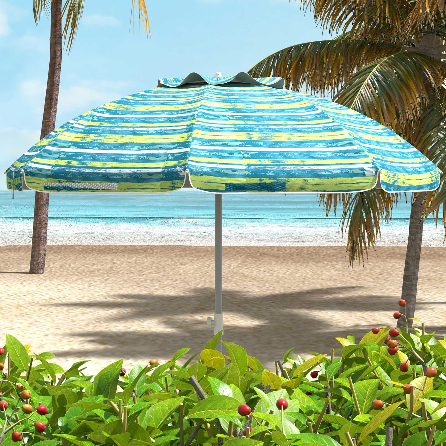 Outsunny Sombrilla De Playa Ø190x215 Cm Con Altura Ajustable Multicolor_3