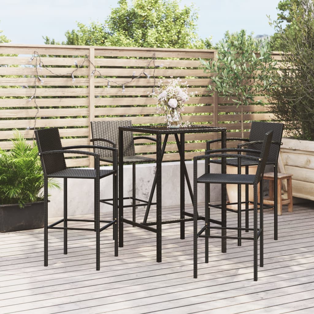 Vidaxl Mesa Y Taburetes Altos Jardín 5 Piezas Ratán Sintético Negro_1