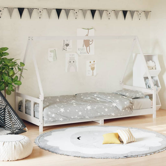 Estructura De Cama Para Niños Madera De Pino Blanco 90x200 Cm / Vetonek_0